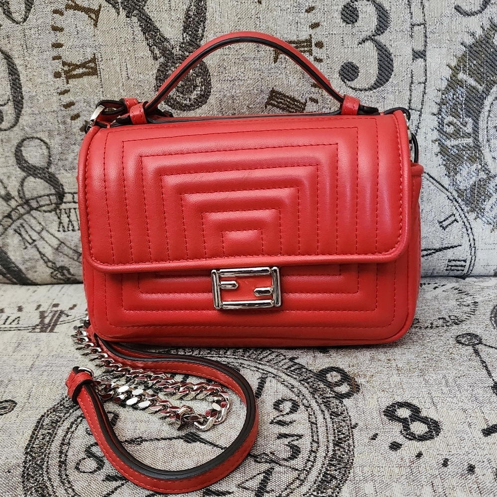 Fendi Red Micro Double Baguette Bag Authentic Approx 7x5 No Callouts